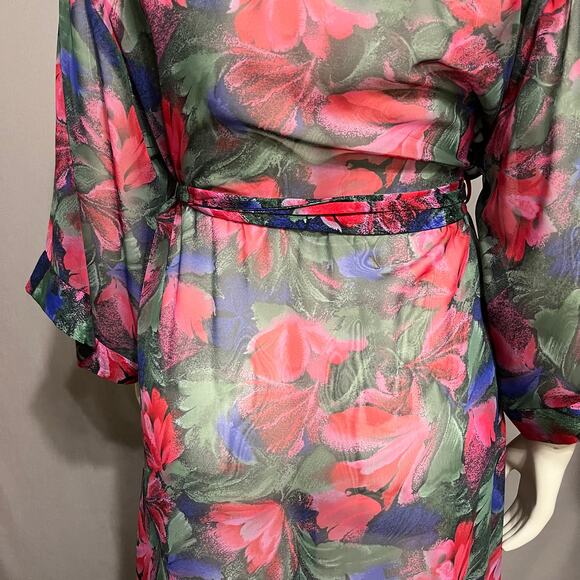 Vintage Georgette Trabolsi Floral Pink Purple Sheer Robe Sz-Small/Medium - Picture 7 of 11